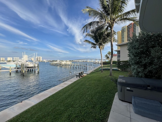 view of water feature with a boat dock and boat lift