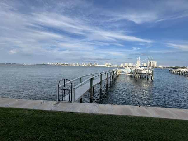 dock area featuring a water view and boat lift