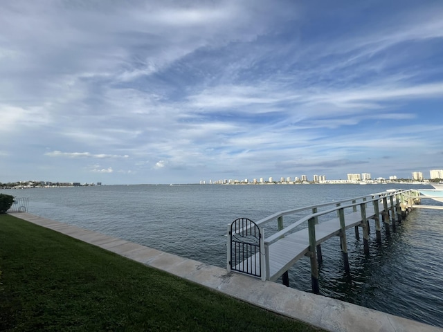 dock area with a water view