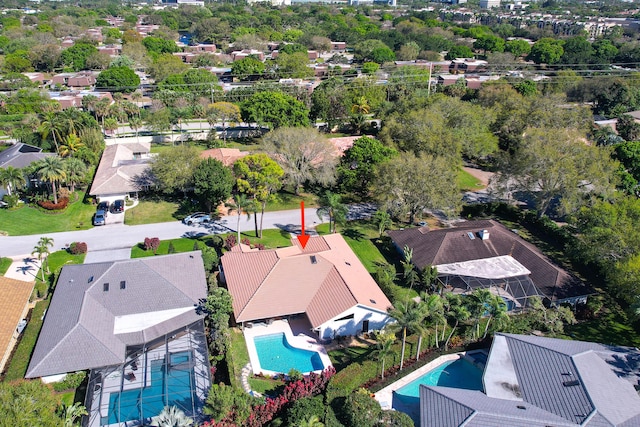 drone / aerial view with a residential view