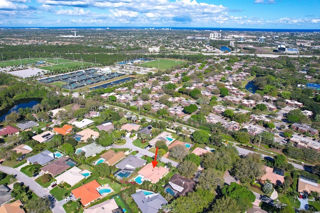 bird's eye view featuring a water view