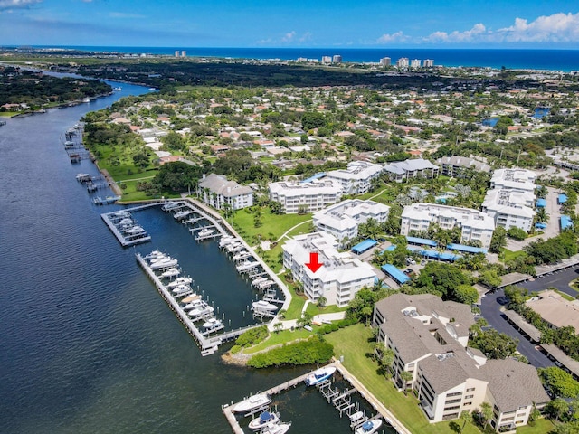 bird's eye view featuring a water view