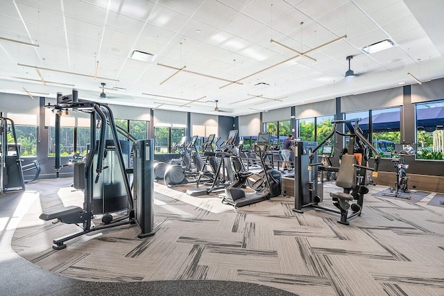 gym with carpet and visible vents