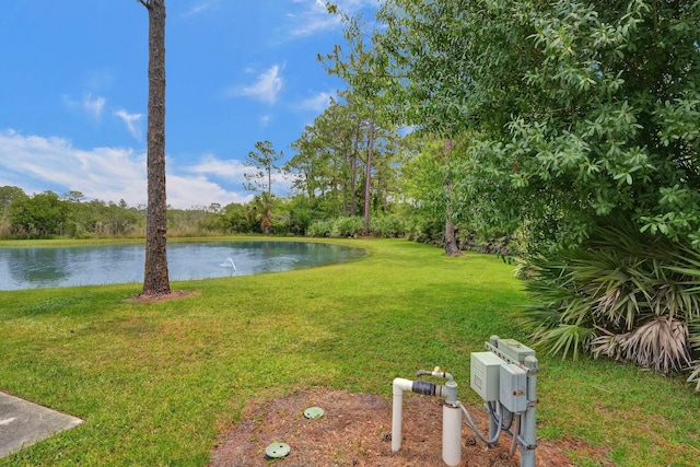 view of yard with a water view