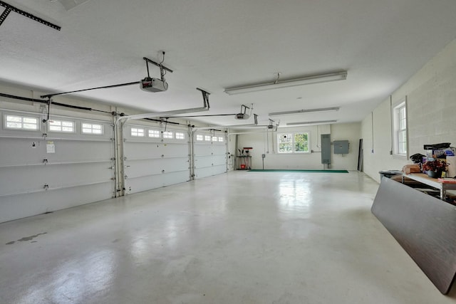 garage featuring a garage door opener and electric panel