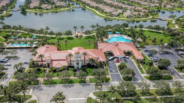 aerial view featuring a water view