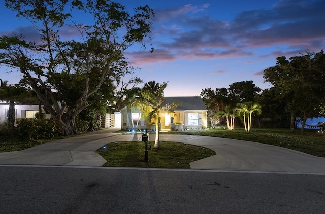 view of front of house with curved driveway