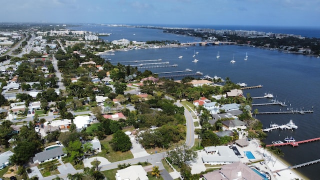 bird's eye view featuring a water view