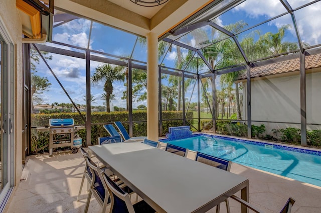 outdoor pool featuring a lanai and a patio