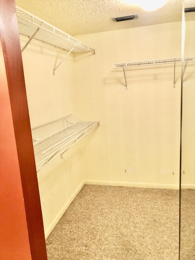 spacious closet with carpet floors and visible vents