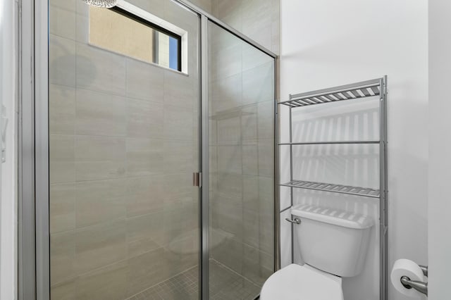 bathroom featuring a shower stall and toilet