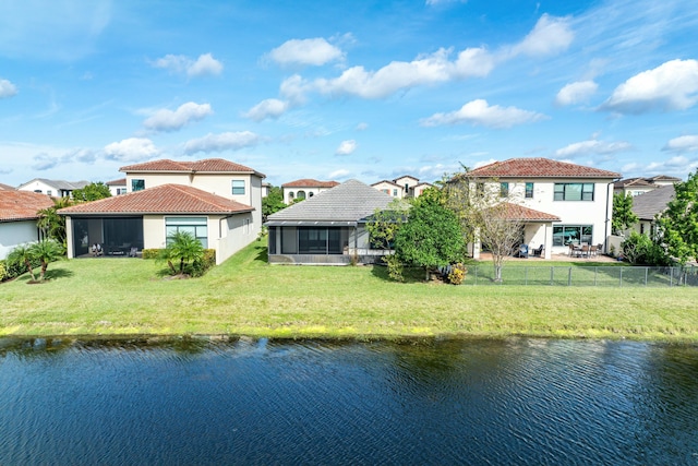 water view with a residential view and a fenced backyard