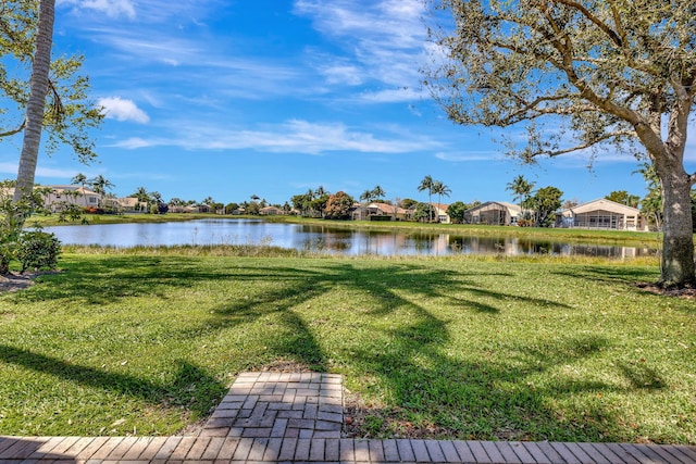 view of yard with a water view