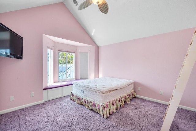 bedroom with a ceiling fan, carpet, visible vents, and baseboards