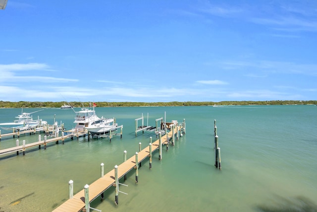 view of dock featuring a water view and boat lift