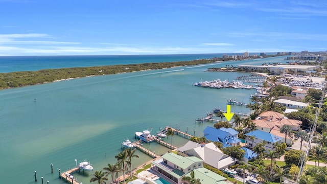 aerial view with a water view