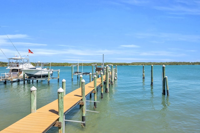 view of dock with a water view and boat lift