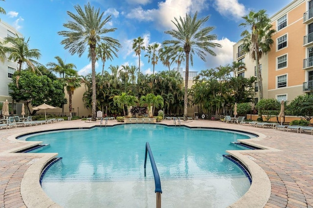 pool with a patio area