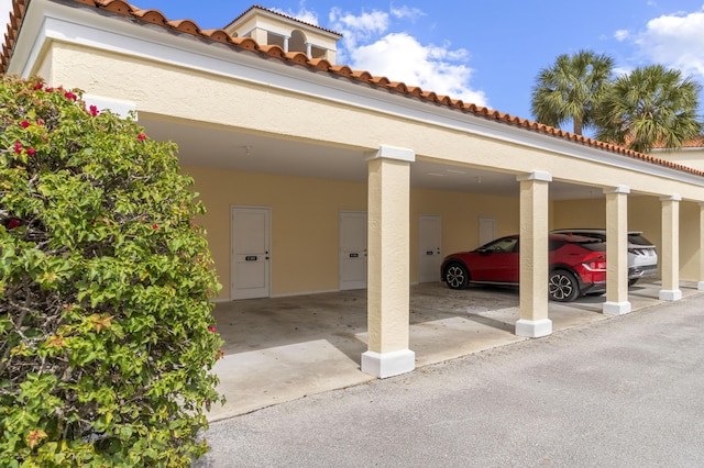 view of covered parking lot