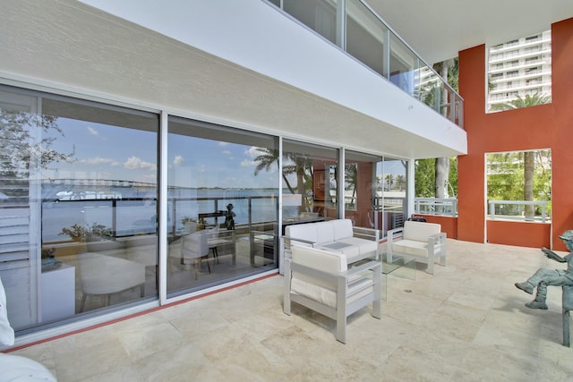 view of patio / terrace featuring a water view