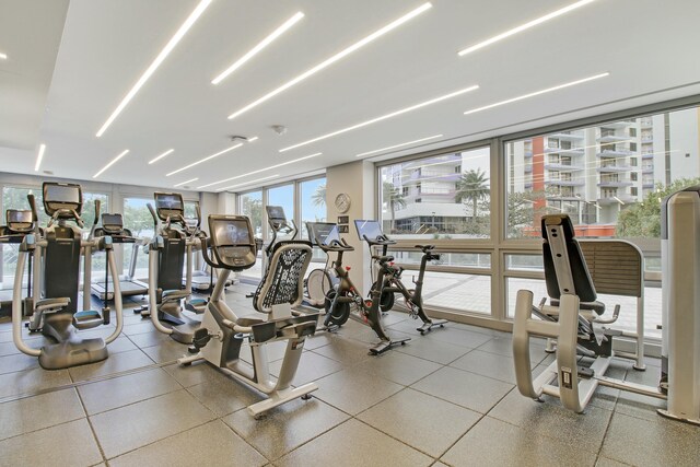 gym with floor to ceiling windows