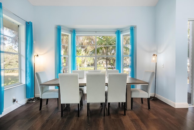 dining space featuring baseboards and wood finished floors