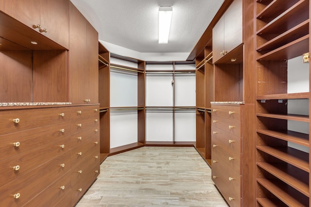 walk in closet with light wood-style flooring