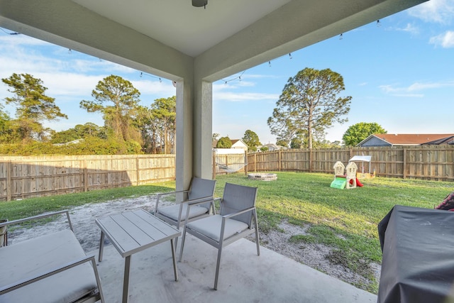 view of patio featuring a fenced backyard