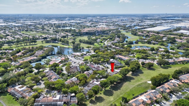 aerial view with a water view and a residential view