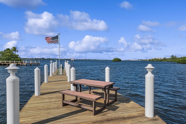 dock area featuring a water view