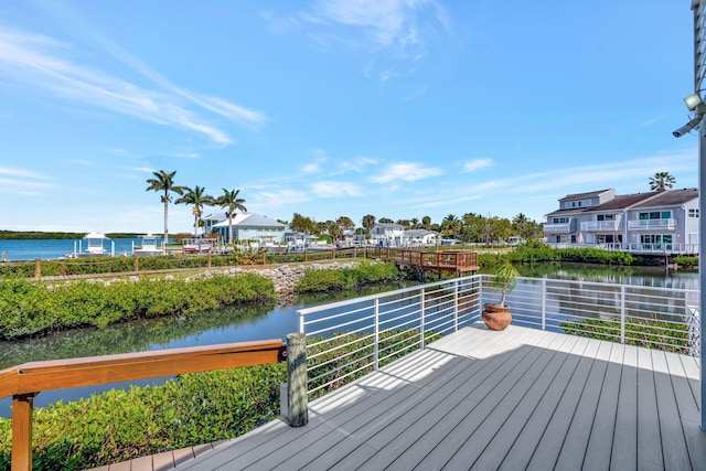 wooden deck with a water view