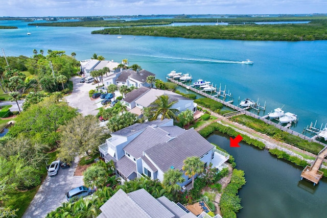 aerial view with a water view