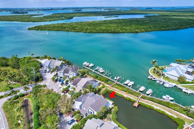 bird's eye view with a water view and a residential view