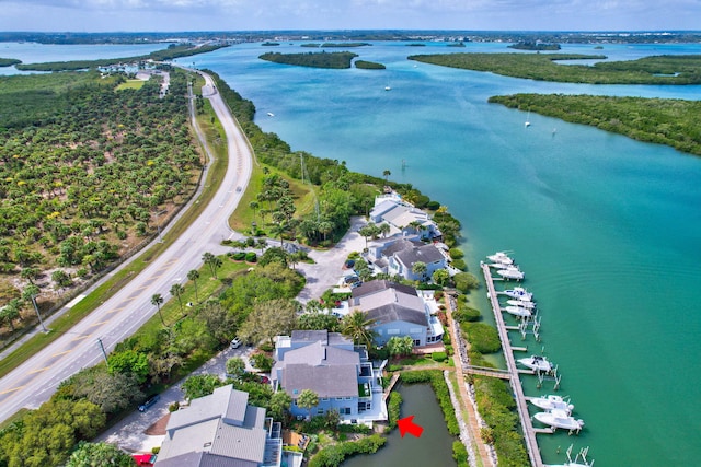 bird's eye view featuring a water view