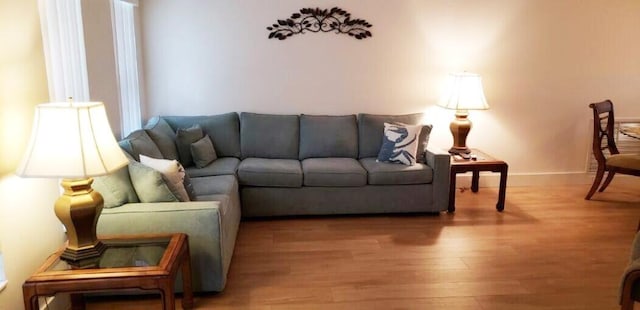 living room featuring baseboards and wood finished floors