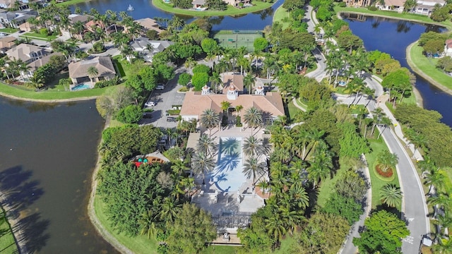 bird's eye view with a water view and a residential view