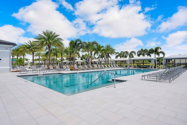 pool with a patio