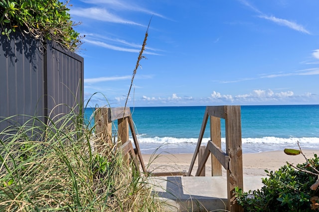 view of water feature with a view of the beach