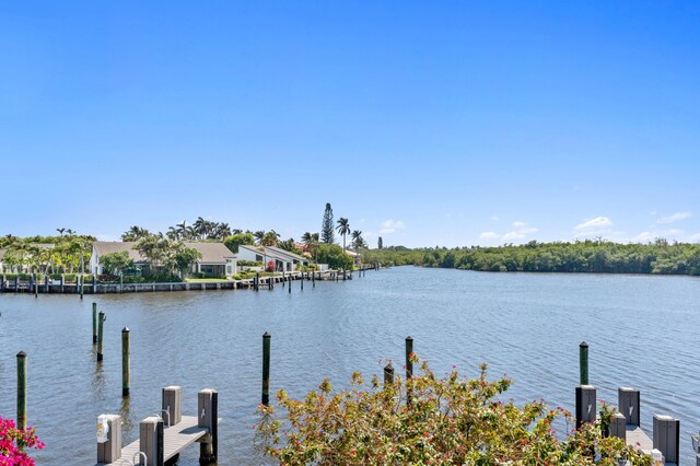 wooden deck featuring a water view and a dock