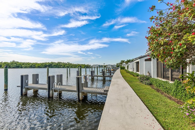 view of dock with a water view