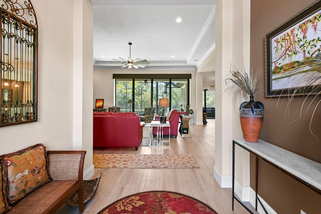 interior space featuring baseboards, wood finished floors, and recessed lighting