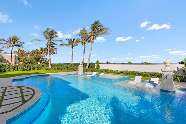 view of pool with a fenced in pool