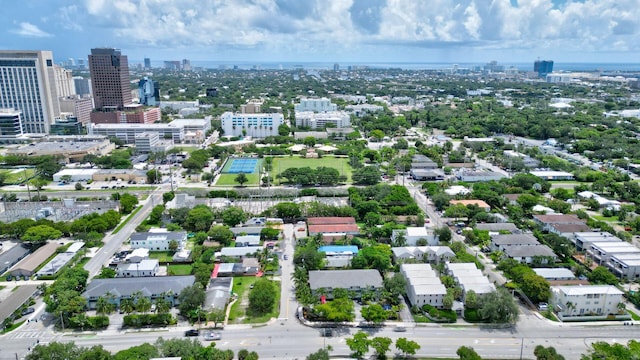 bird's eye view with a city view