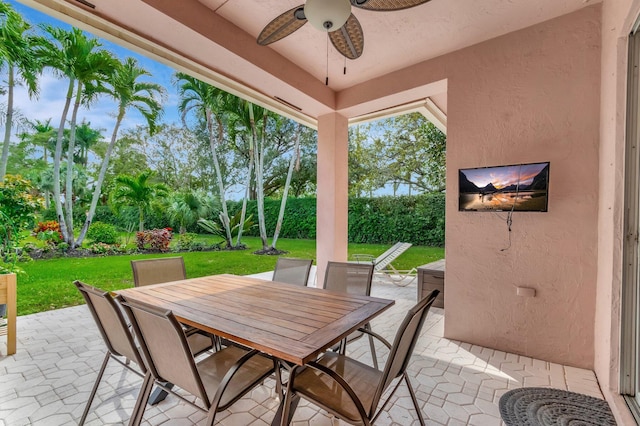 view of patio / terrace with ceiling fan and outdoor dining area