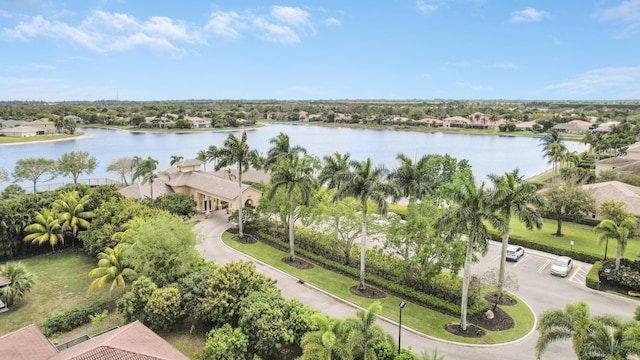 aerial view with a water view