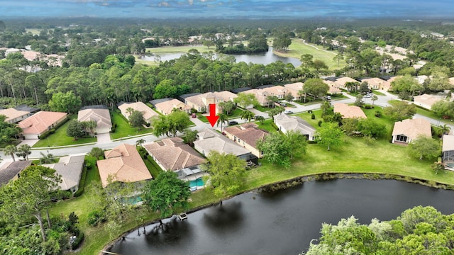 aerial view featuring a residential view and a water view