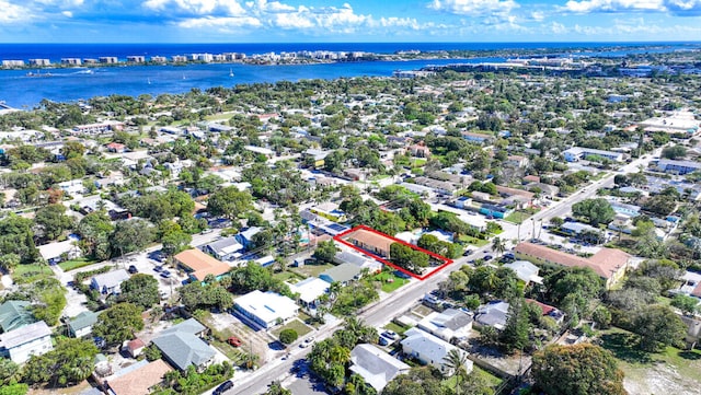 aerial view with a water view