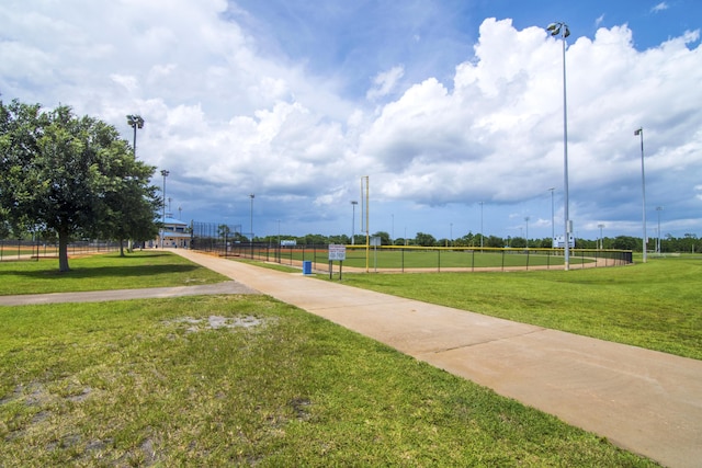 view of home's community featuring a yard and fence