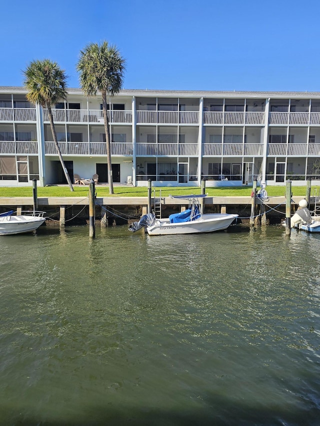 dock area with a water view