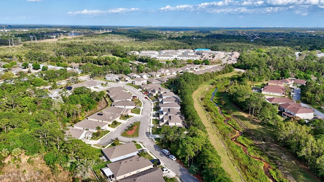 bird's eye view featuring a residential view and a view of trees